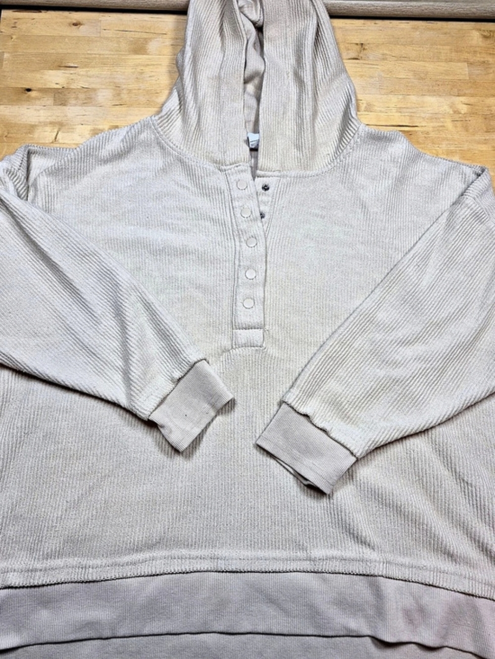 better / together Hooded Button Front Tunic in Beige Size Medium